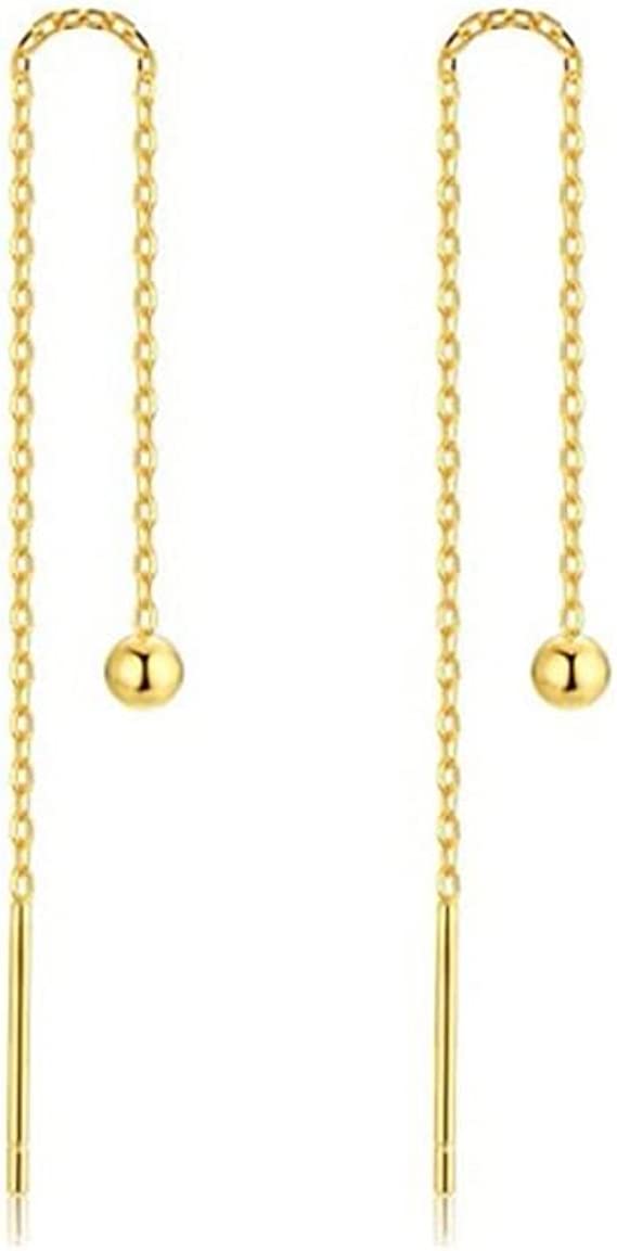 Adabele 2pcs Gold Plated 925 Sterling Silver Cute Threader Earrings Long Chain Tassel Drop Hypoallergenic Lightweight Dainty Fine Jewelry Women Girl Teen Gift