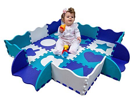 Wee Giggles Non-Toxic, Extra Thick Foam Play Mat for Tummy Time and Crawling (Blue)
