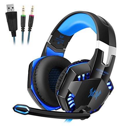 Stereo Bass Surround Gaming Headset for PS4 Xbox One, Homgrace Over Ear Gaming Headphones with Mic, Noise Reduction, LED Lights and Volume Control for Laptop, PC, Mac, iPad, Smartphones Blue