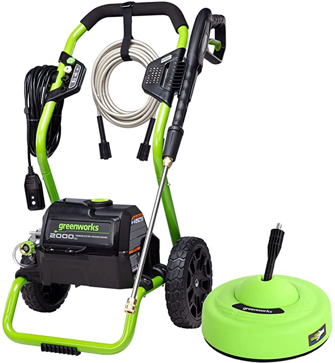 Greenworks 2000 Max PSI @ 1.1 GPM (13 Amp) Electric Pressure Washer GPW2000-1RG   Greenworks Surface Cleaner Universal Pressure Washer Attachment 30012