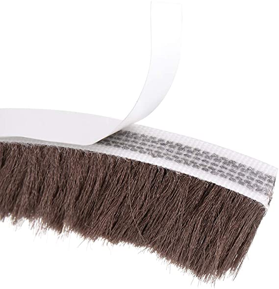 uxcell Brush Weather Stripping, Adhesive Felt Door Seal Strip Pile Weatherstrip Door Sweep Brush for Door Window 197Inch L x 0.9 Inch W (5000mm x 23mm) Brown