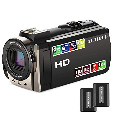 Video Camcorder,ACTITOP FHD 1080P Camcorder 24MP 16x Digital Zoom Camcorder Camera Support LED Light,Wide Angle Lens Handy Camera