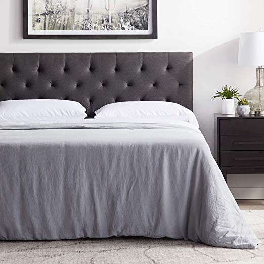 LUCID Mid-Rise Upholstered Headboard - Adjustable Height from 34” to 46” Full Charcoal