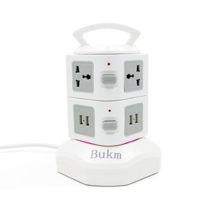 Power Strip, Bukm Smart 6-Outlet with 4-USB Surge Protection Power Socket 110-250V Worldwide Voltage Power Strip with 6.5 Feet Cord Suitable for Home Office Travel