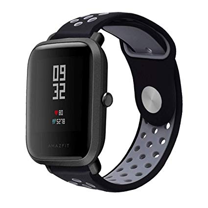 LitoDream Compatible Amazfit Bip Band, 20mm Huami Amazfit Bip Bands Soft Silicone Wristband Replacement Straps for Xiaomi Huami Amazfit Bip SmartWatch(Black/Grey)
