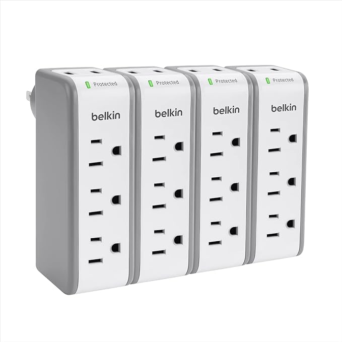 Belkin Wall Mount Surge Protector -3 AC Multi Outlets&2 USB Ports -Flat Rotating Plug Splitter - Wall Outlet Extender for Home,Office,Travel, Computer Desktop & Charging Brick (918 Joules) (Pack of 4)