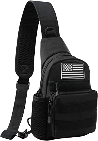 Jueachy Tactical Sling Bag Military Shoulder Molle Chest Pack Shoulder Sling Backpack NO USA Flag Patch