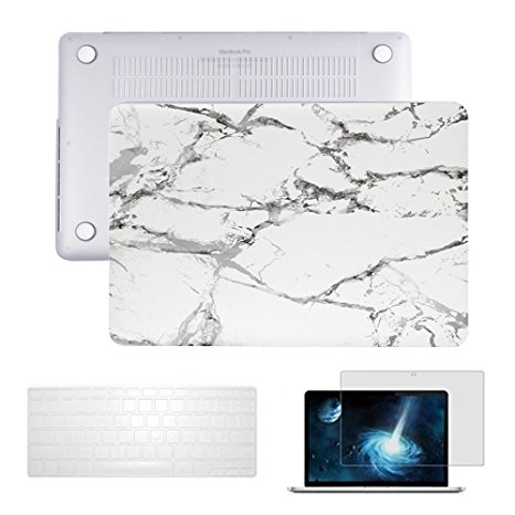 Macbook Pro 13" with Retina Case,Anrain Marble Pattern Rubberized Hard Case & Keyboard Cover & Screen Protector for Macbook Pro 13.3" with Retina Display NO CD-ROM (A1502/A1425),White