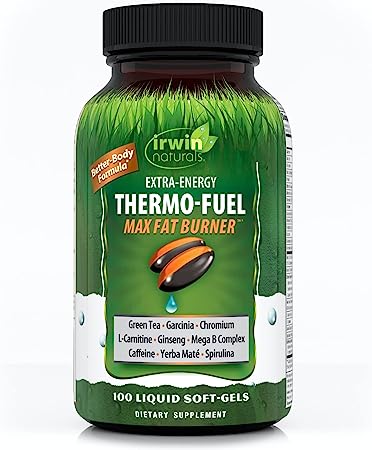 Irwin Naturals Extra-Energy Thermo-Fuel Max Fat Burner - 100 Liquid Soft-Gels - Fuel Thermogenesis & Boost Energy Production - with Green Tea, L-Carnitine & Garcinia - 33 Servings