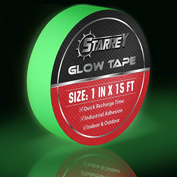 Starrey Glow in The Dark Tape 1 in X 15 FT Waterproof photoluminescent/Luminescent Duct Tape Stickers for Halloween Party Clothes, Floor,Steps,Exit Sign