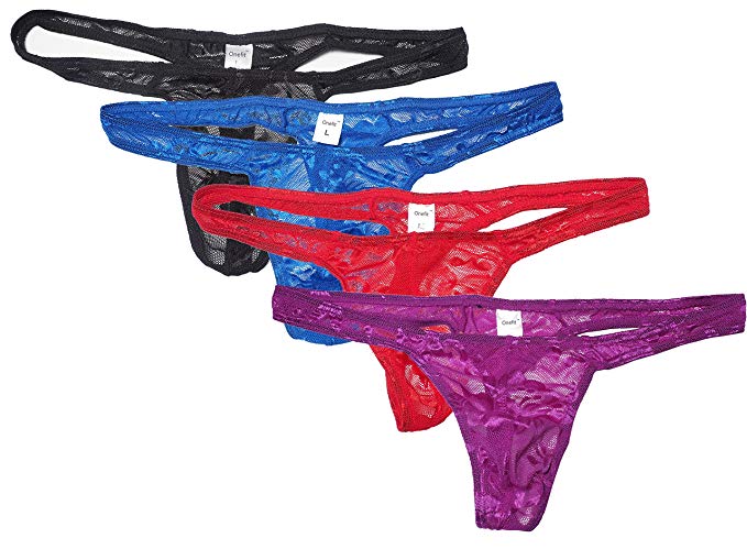 ONEFIT Men's Nylon Briefs G-String Thongs Lace Underwear T-Back Shorts