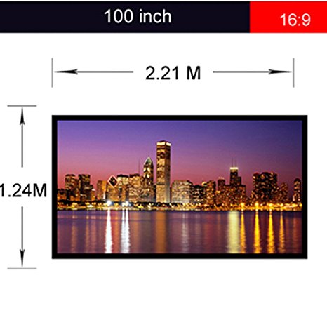 Excelvan® Portable Collapsible Projector Projection Screen 100 Inch, 16:9 PVC Fabric, Matte White with 1.1 Gain, Packaged In Rolls for Home Theater, Education, Conference Presentation (100Inch 16:9)