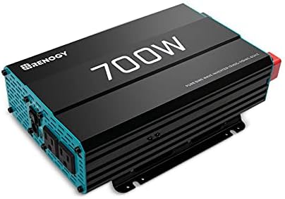 Renogy Pure Sine Wave Inverter 700w Power Inverter DC 12v to AC 110v, Solar Inverter 12v to 110v Converter with 5V/2.1A USB Port, 2 AC Ports, Remote Controller