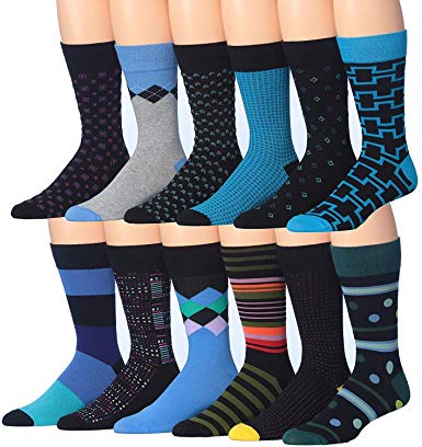 James Fiallo Men's 12-Pairs Solid Colored Bold Lightweight Dress Socks