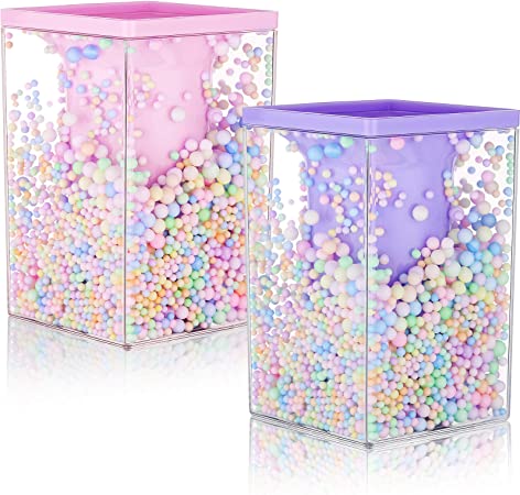 2 Pieces Cute Bubble Pen Holder Multi-Purpose Desktop Organizer Stationery Makeup Brush Storage Holder with Colored Bubble Ball for Kids Teens (Pink and Purple)