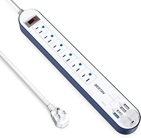 Quick Charge 3.0 USB Power Strip, BESTEK Surge Protector with 15A 125V 6-Outlet, 5V 6A 4 Smart USB Charging Ports, Long Bars 6Ft Heavy Duty Extension Power Cords, 500J, FCC ETL Listed