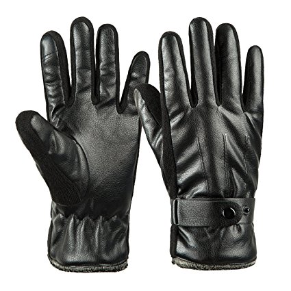 Winter Warm Gloves Men's Touch Screen Texting Leather Outdoor Driving Cycling Thick Cashmere Lining Gloves by REDESS