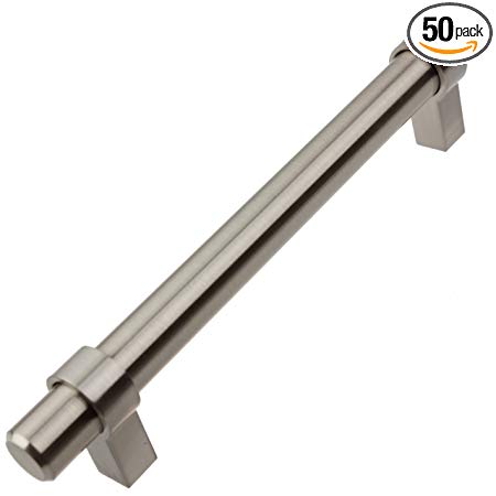 GlideRite Hardware 4007-128-SS-50 5 inch Cc Stainless steel Solid Euro bar Pulls 50 Pack