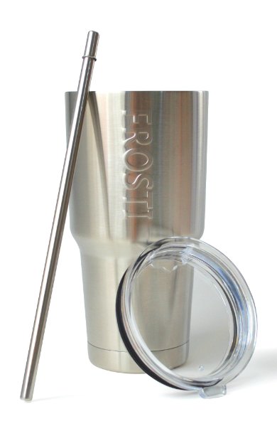 Frosti 30oz Seamless Vacuum Insulated Stainless Steel Tumbler with Lid & Straw Bundle