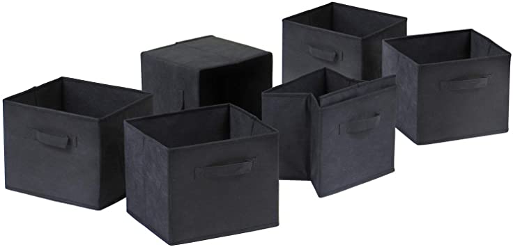 Winsome Wood Capri Foldable Fabric Baskets, Black (6 Count)