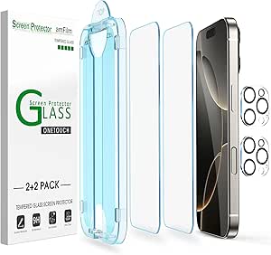 amFilm Auto-Alignment OneTouch for iPhone 16 Pro [6.3''] Screen Protector   Camera Lens Protector, Tempered Glass, 30 seconds Installation, Bubble Free, Case Friendly, Anti-Scratch [2 2 Pack]