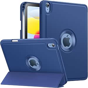 MoKo for iPad 10th Generation 10.9 Inch Case 2022 with Pencil Holder, Smart Trifold Protective iPad Case with Soft TPU Back Stand Cover for 10th gen iPad 2022, Hollow Logo/Auto Wake/Sleep, Navy Blue