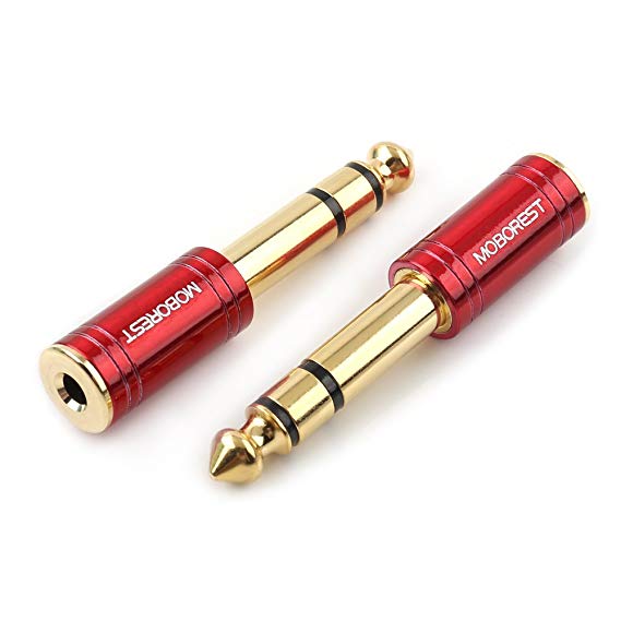 MOBOREST 1/4 Inch Male to 1/8 Inch Female Pure Copper Adapter, 6.35mm Stereo Male to 3.5mm Plug Jack Female Stereo Adapter, Can be Used for Conversion Headphone adapte, and adapte, Red Fashion 2-Pack