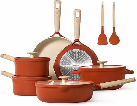 CAROTE Pots and Pans Set Nonstick, 12Pcs Kitchen Cookware Sets, Induction Non Stick Cookware, Pot and Pan set, Pans for Cooking, Red