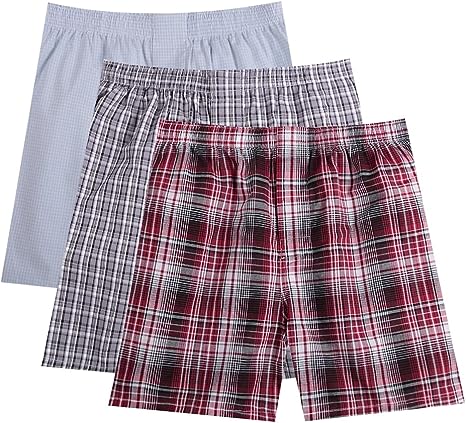 Pau1Hami1ton Men's Woven Boxer Shorts Cotton Trunks Button Plaid Briefs Checkered Underwear Multipacks B-01N