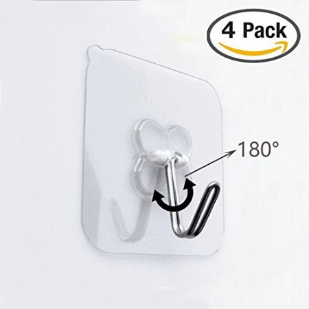 Nicedec 13.2lb / 6kg (Max) 4 Pack Transparent Super Heavy Duty Hooks, No Scratch Hooks Pack with Electrostatic Adherence, Waterproof and Oilproof, Suitable for More Kinds of Surface and Circumstance [Not Recommended for Painted Wall]