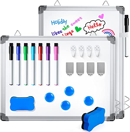 Magnetic Dry Erase Whiteboard, 12" X 16", Ohuhu 2 Packs Double-Side Small Hanging Whiteboard for Wall, Door, Fridge, Portable Mini White Board for Kids Drawing, Kitchen Grocery List, To Do List-Silver