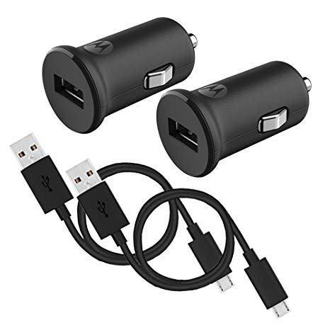 TurboPower 15 USB-A Car Chargers with 2 micro-USB data cables for Moto G5/G5 Plus/G5S/G5S Plus (Retail Packaging) [2-Pack]