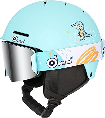 Odoland Kids Ski Helmet, Snow Helmet with Ski Goggles, Shockproof, Windproof, Safety Snow Sports Helmets and Protective Goggles for Boys Girls and Youth