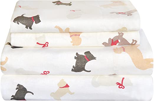 Pointehaven Heavy Weight Flannel Sheet Set, Cal King, Winter Dogs