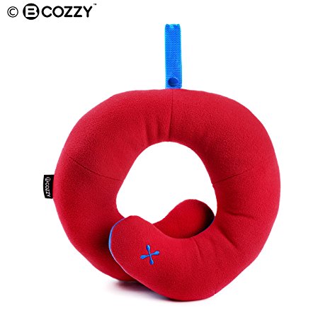 BCOZZY Chin Supporting Travel Pillow - Supports the Head, Neck and Chin in Maximum Comfort in Any Sitting Position. A Patented Product. (CHILD, RED)
