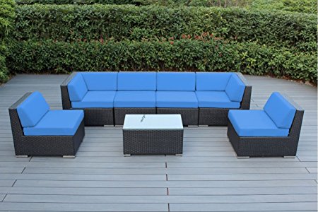 Ohana Collection 7 Piece Ohana Outdoor Patio Wicker Sectional Sofa Set - Blue