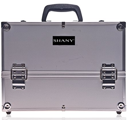 SHANY Essential Pro Makeup Train Case with Shoulder Strap and Locks - Silver