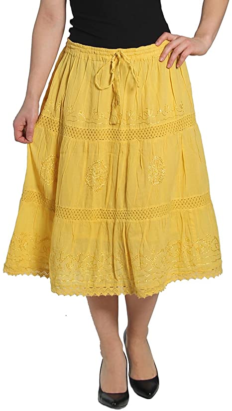 KayJayStyles Solid Color Bohemian Hippie Belly Gypsy Short Cotton Mid Length Skirt