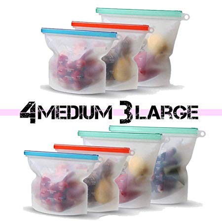 Reusable Silicone Food Storage Eco Bulk Bags Size Ziplock Plastic Containers Cooking Bag Sets for Sous Vide Liquid Snack Lunch Freezer Microwave 7 Silicone Storage Bags for Fruits Vegetables Set