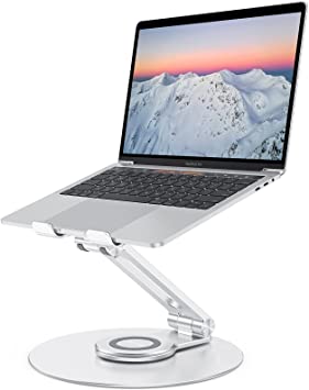 Swivel Adjustable Laptop Stand, OMOTON 360 Rotating Laptop Riser for Collaborative Work, Ergonomic Laptop Holder Compatible with MacBook Pro/Air, More Notebooks (11-16 inch), Silver