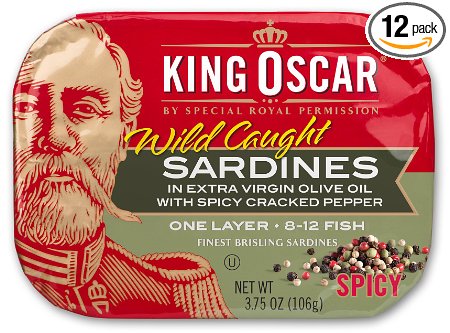 King Oscar Sardines in Extra Virgin Olive Oil, Spicy Cracked Pepper, 3.75 Ounce (Pack of 12)