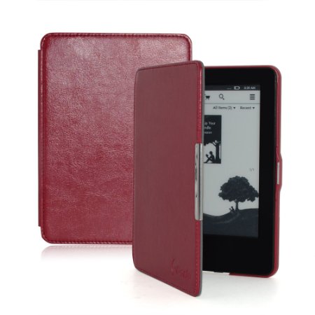 F.Dorla® Kindle Paperwhite Leather Case Ultra Slim Cover for Amazon Kindle Paperwhite 2015 2014 2013 2012 with Magnetic Auto Sleep Wake Function[Lifetime Warranty]-Red
