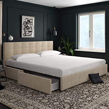 DHP 4346149 Rose Storage, Ivory Velvet-King Upholstered Bed