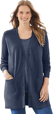 Woman Within Women's Plus Size Perfect Longer-Length Cotton Cardigan