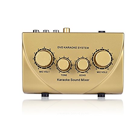 Audio Mixer Fifine Karaoke Sound Echo Mixer with Cable for Pc Tv Amplifier Support Website Karaoke (Gold)