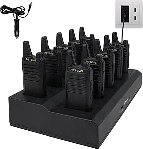 Retevis RT22 Two Way Radio,Rechargeable Walkie Talkies Long Range(10 Pack) with 10 Way Gang Charger,Charging Progress Bar,Workplace Organization,Space-Efficient,Compact Walkie Talkie for Adults Office