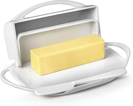 Butterie Flip Top Butter Dish For Countertop or Refrigerator, BPA Free, White
