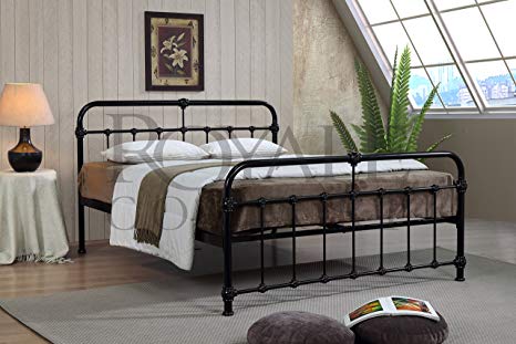 Mandy Double Metal Bed Frame Black Hospital Style Small Double King Size Beds (5FT King Size)