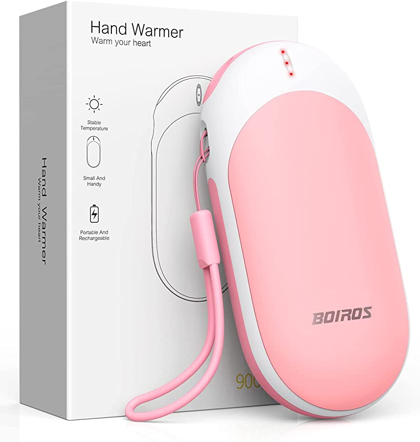 BOIROS Hand Warmers Rechargeable, Electric Hand Warmer 9000mAh 14hrs Long Lasting Portable Pocket Warmer Reusable, Quick Heating USB Handwarmer Power Bank Winter Warm Gift for Men Women 1 Pack