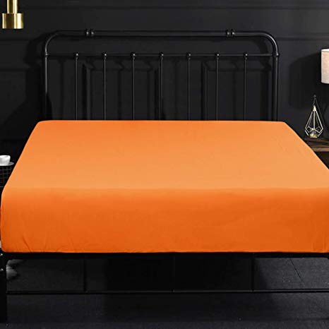 NTBAY Fitted Sheet Queen Orange Brushed Microfiber Deep Pocket Sheet Wrinkle, Fade, Stain Resistant